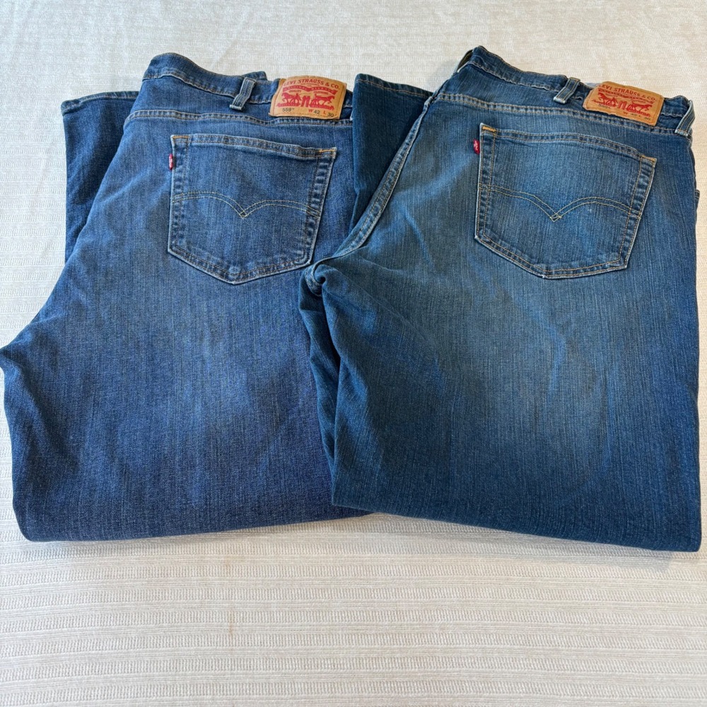 Lot of 2 Levis 559 Relaxed Straight Jeans Mens 42x30 Blue Denim Medium Wash